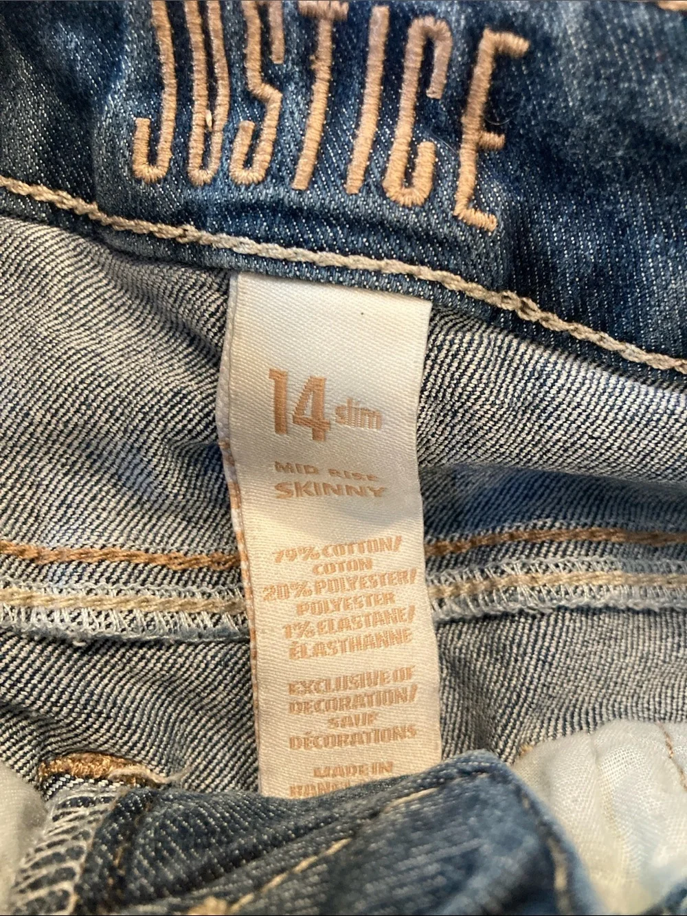 Girls Justice Mid Rise Skinny blue jeans size 14 Slim